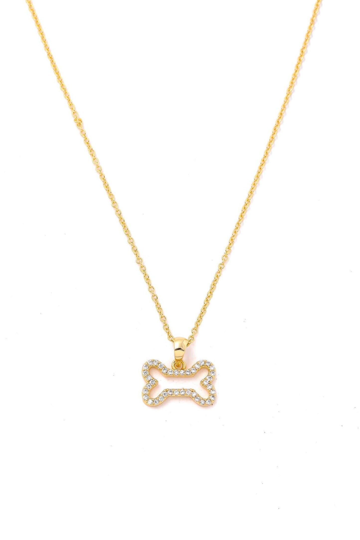 CZ Rhinestone Dog Bone Pendant Necklace - Waverly Paige Boutique