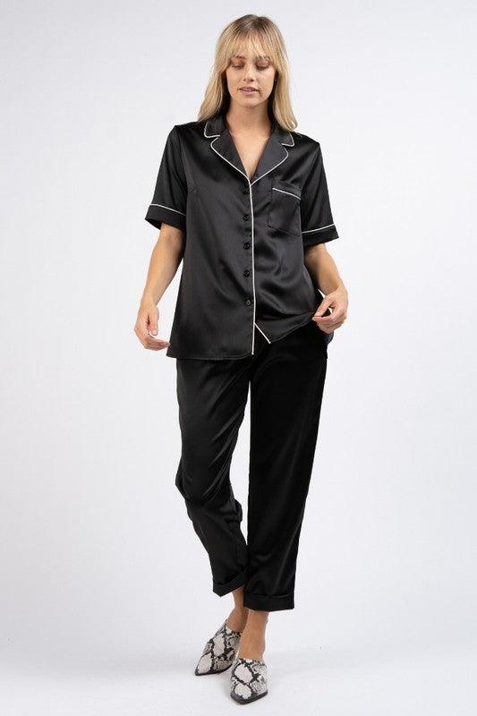 Satin Lounge Set in Black - Waverly Paige Boutique