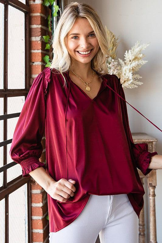 Crimson Peasant Blouse - Waverly Paige Boutique