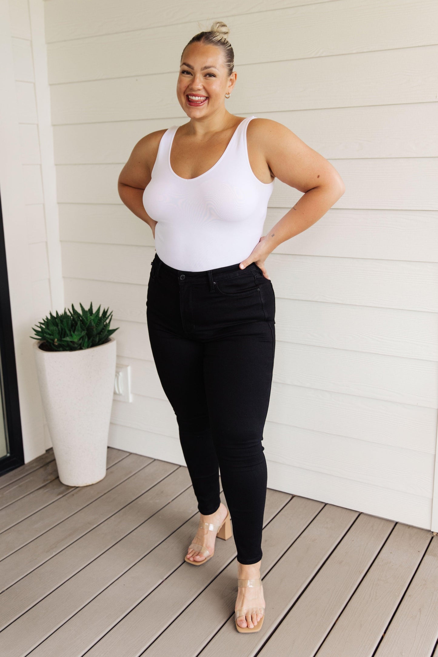 Audrey High Rise Control Top Classic Skinny Jeans in Black - Waverly Paige Boutique