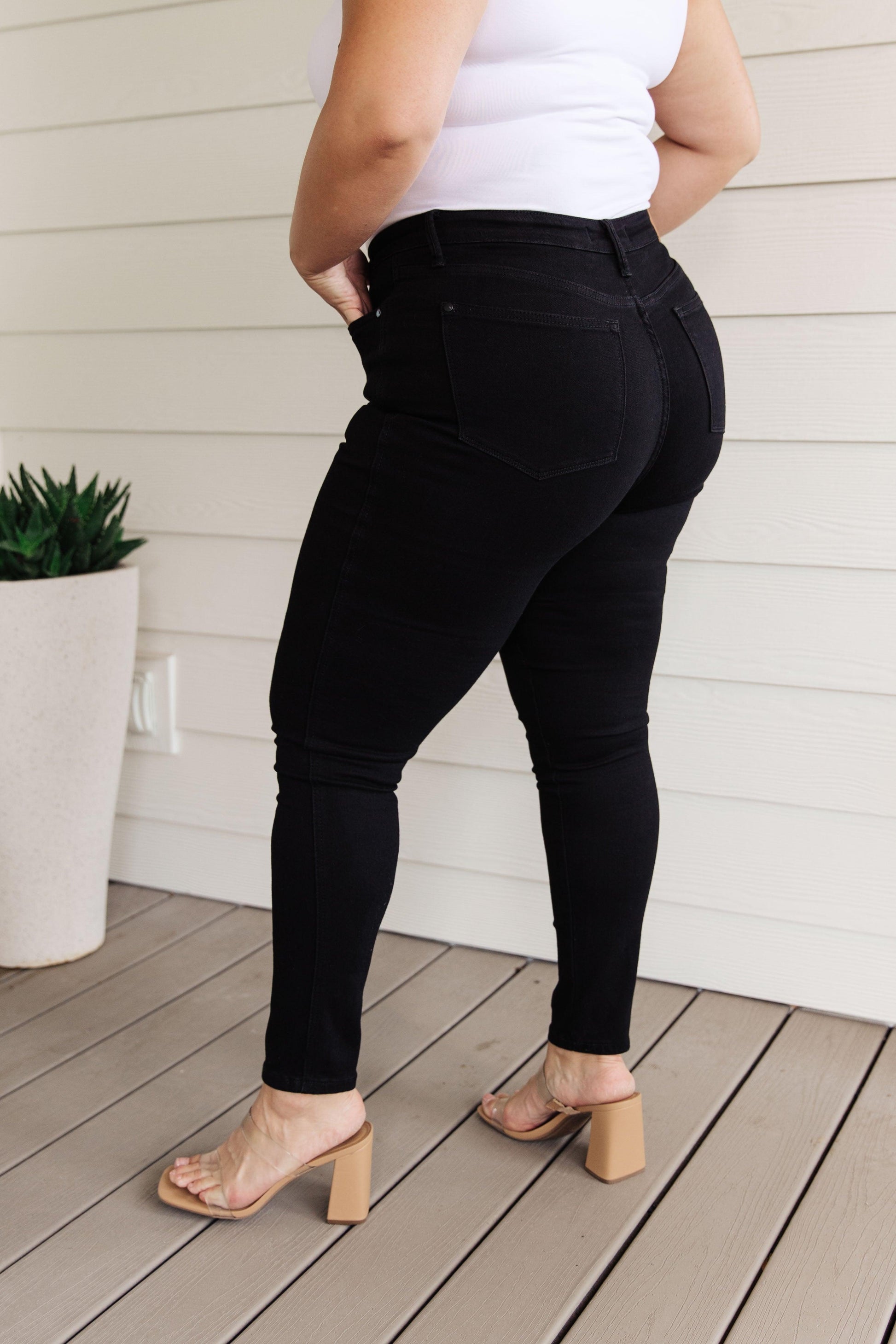 Audrey High Rise Control Top Classic Skinny Jeans in Black - Waverly Paige Boutique