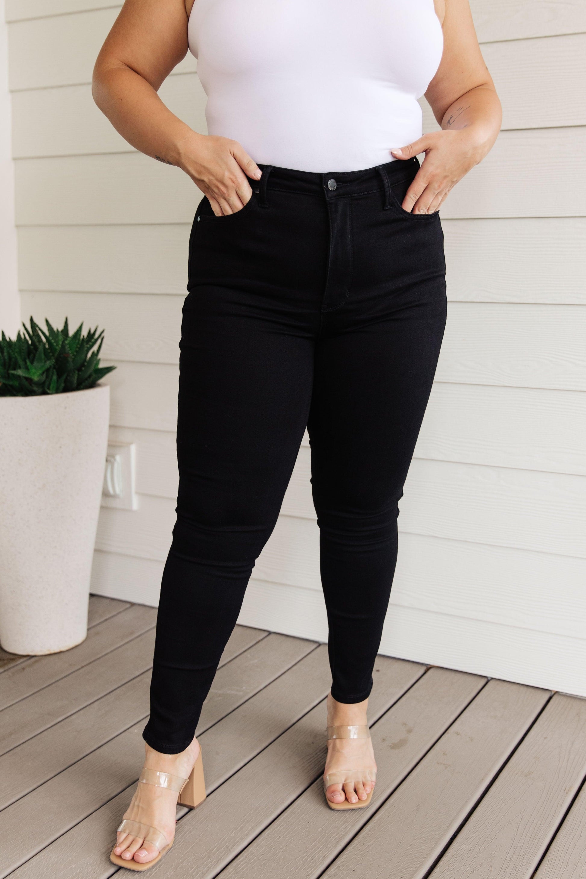 Audrey High Rise Control Top Classic Skinny Jeans in Black - Waverly Paige Boutique
