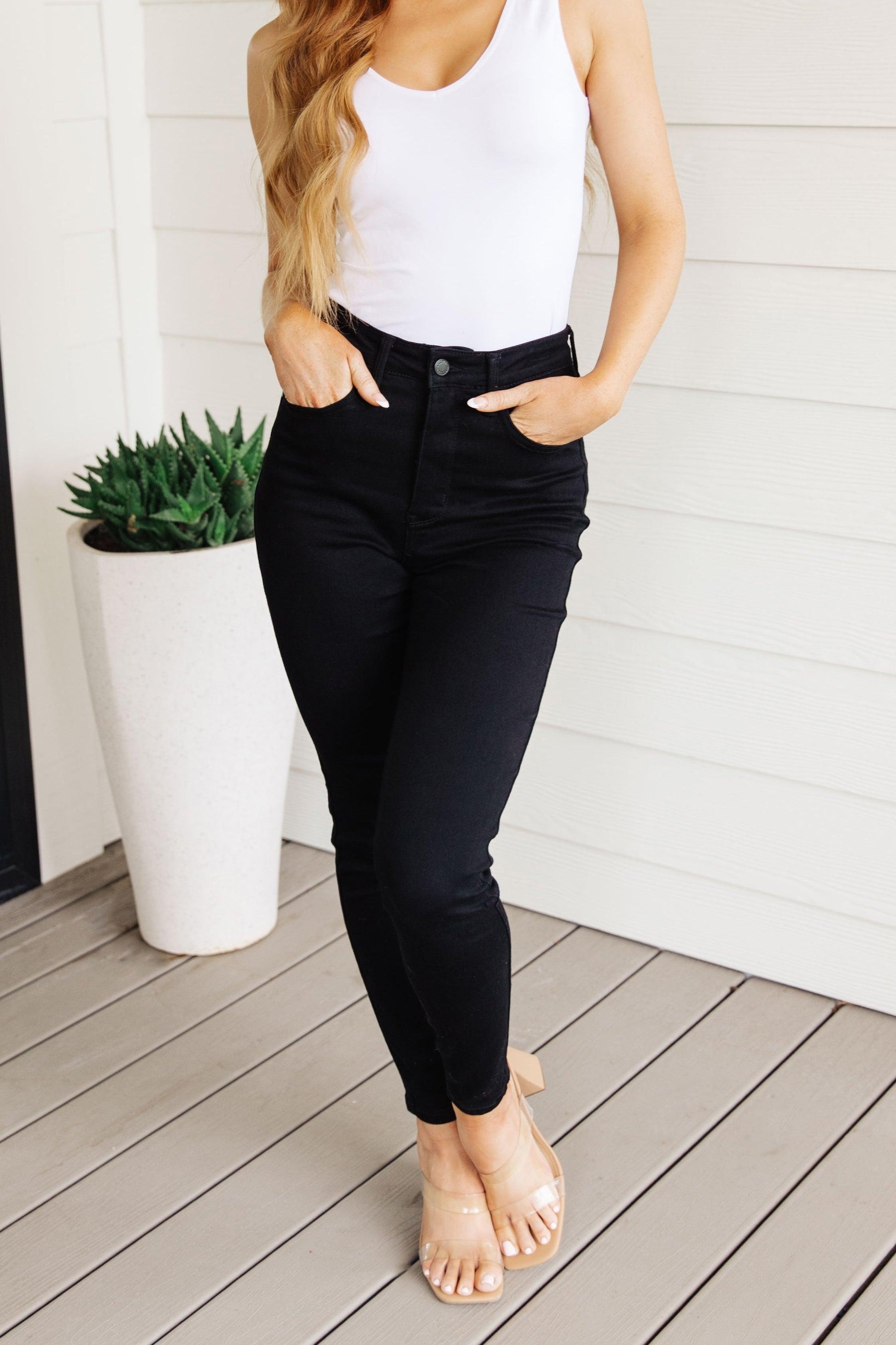 Audrey High Rise Control Top Classic Skinny Jeans in Black - Waverly Paige Boutique