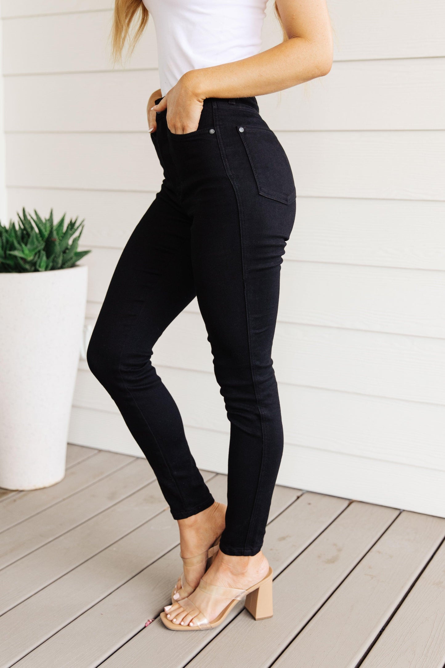 Audrey High Rise Control Top Classic Skinny Jeans in Black - Waverly Paige Boutique