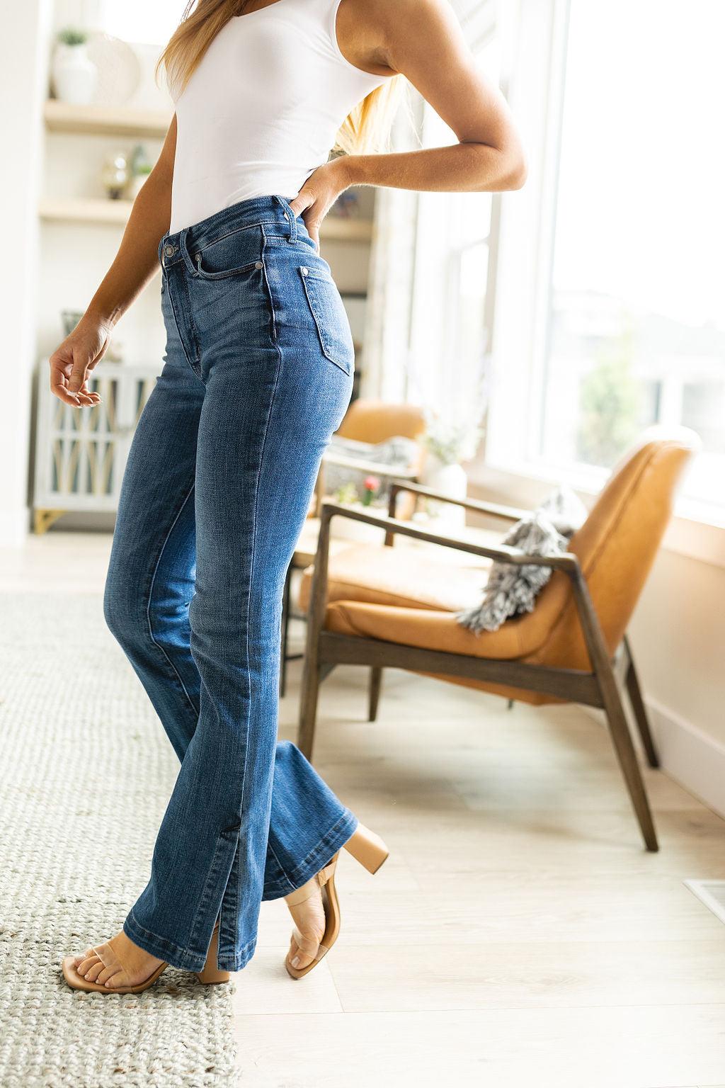 Augusta High Rise Control Top Slit Hem Bootcut - Waverly Paige Boutique