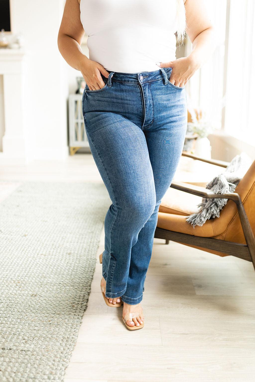 Augusta High Rise Control Top Slit Hem Bootcut - Waverly Paige Boutique