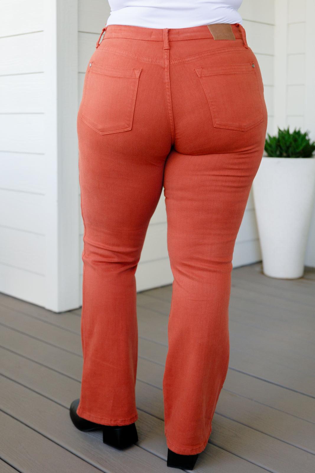 Autumn Mid Rise Slim Bootcut Jeans in Terracotta - Waverly Paige Boutique