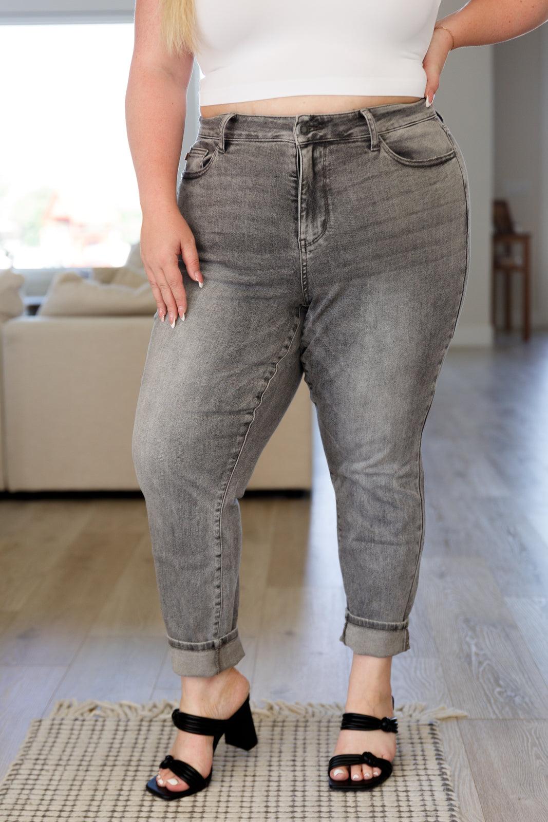 Charlotte High Rise Stone Wash Slim Jeans in Gray - Waverly Paige Boutique