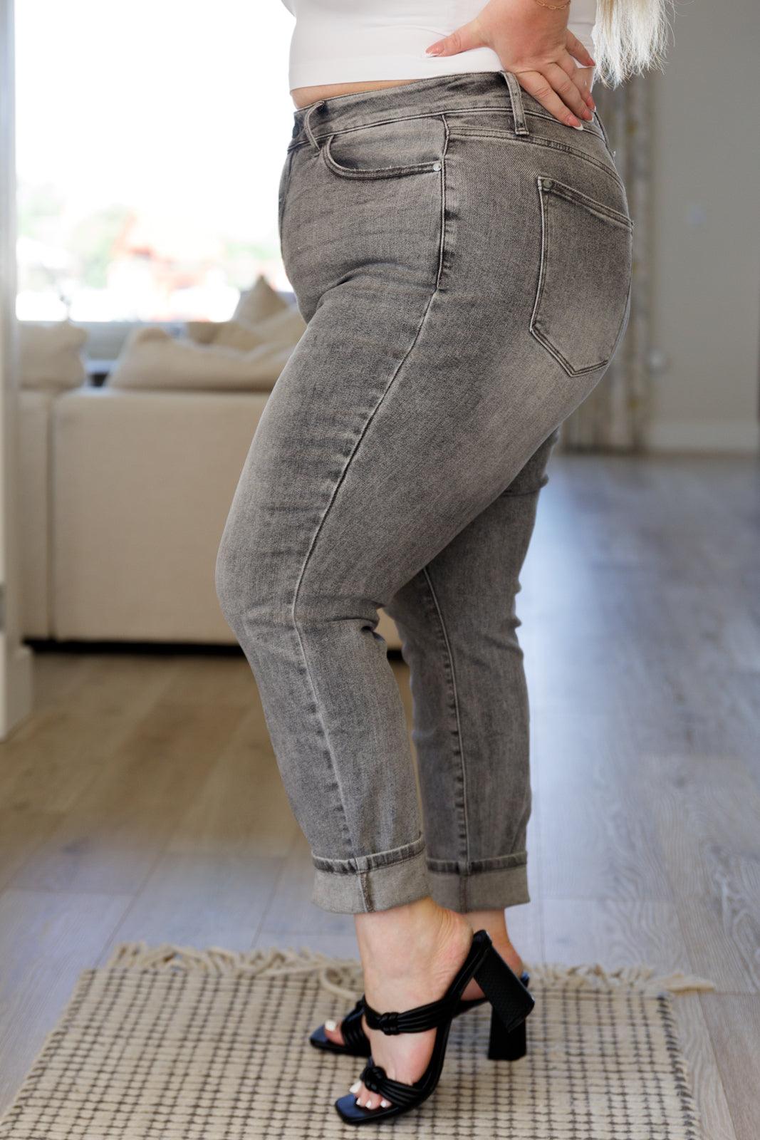 Charlotte High Rise Stone Wash Slim Jeans in Gray - Waverly Paige Boutique