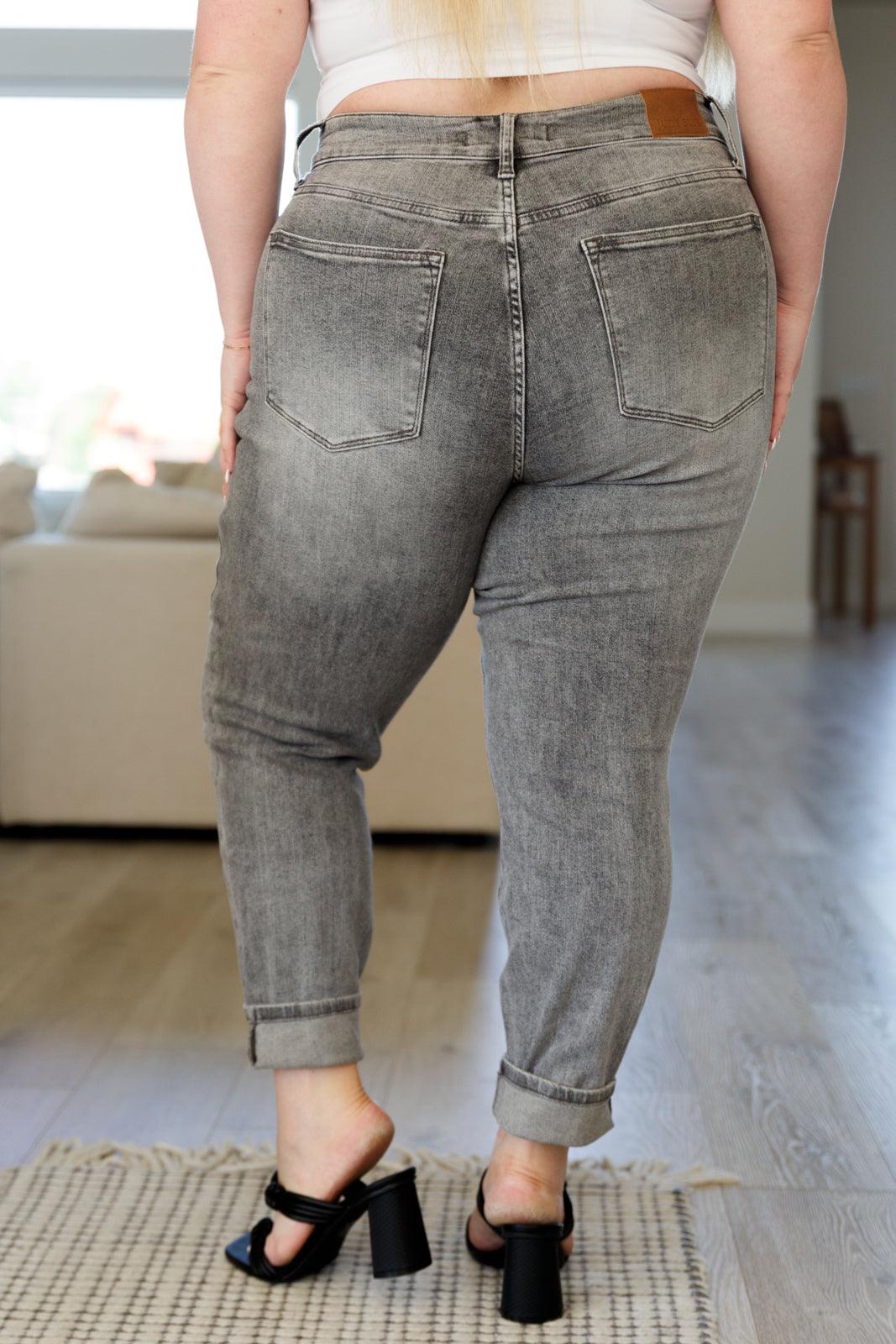 Charlotte High Rise Stone Wash Slim Jeans in Gray - Waverly Paige Boutique