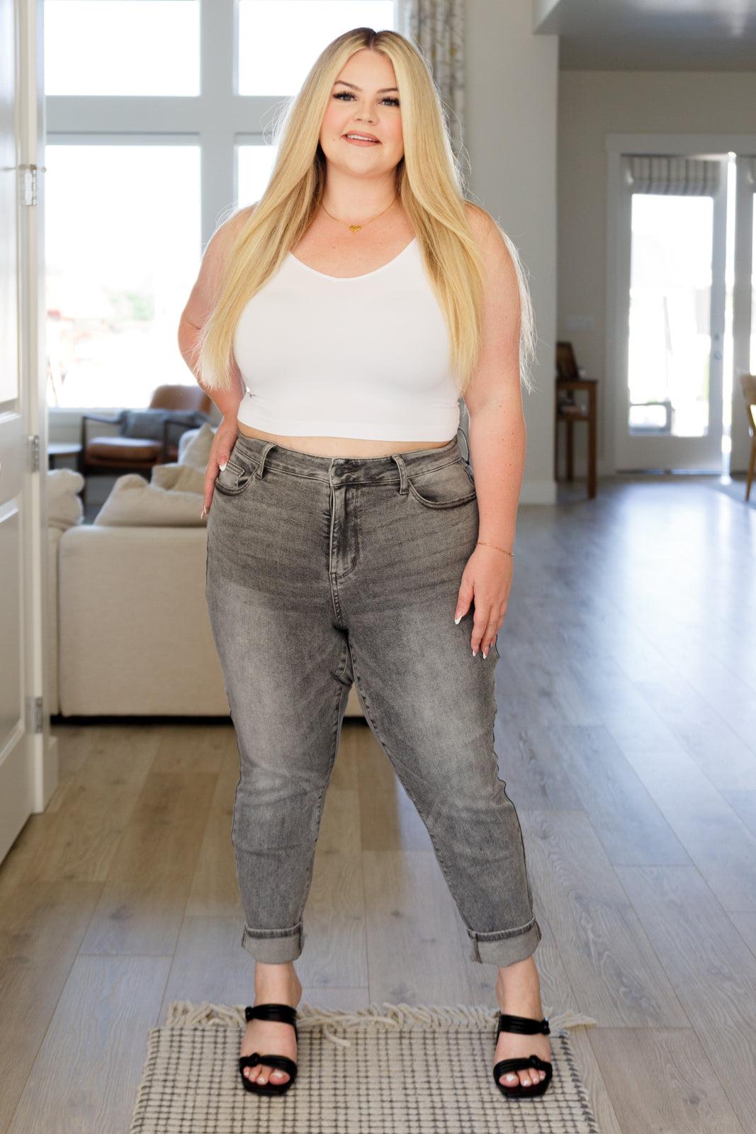 Charlotte High Rise Stone Wash Slim Jeans in Gray - Waverly Paige Boutique
