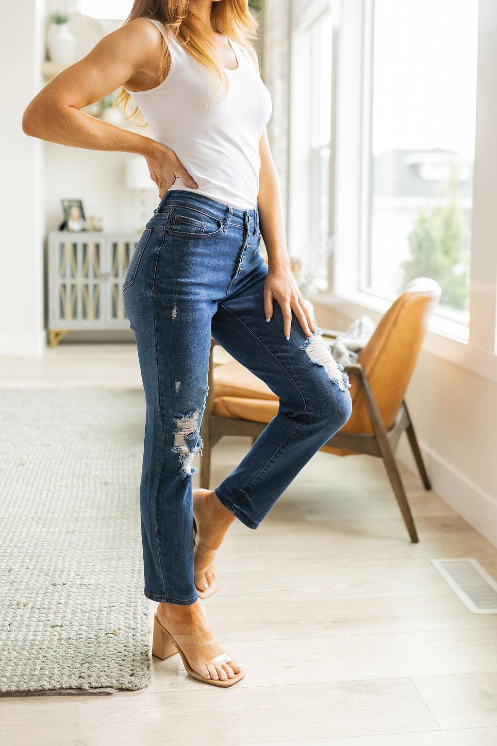 Colt High Rise Button Fly Distressed Boyfriend Jeans - Waverly Paige Boutique