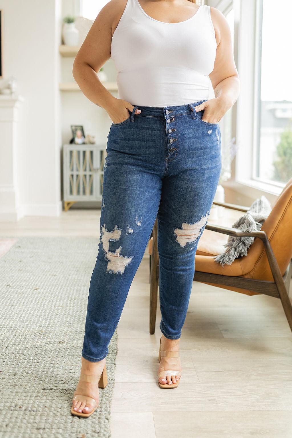 Colt High Rise Button Fly Distressed Boyfriend Jeans - Waverly Paige Boutique