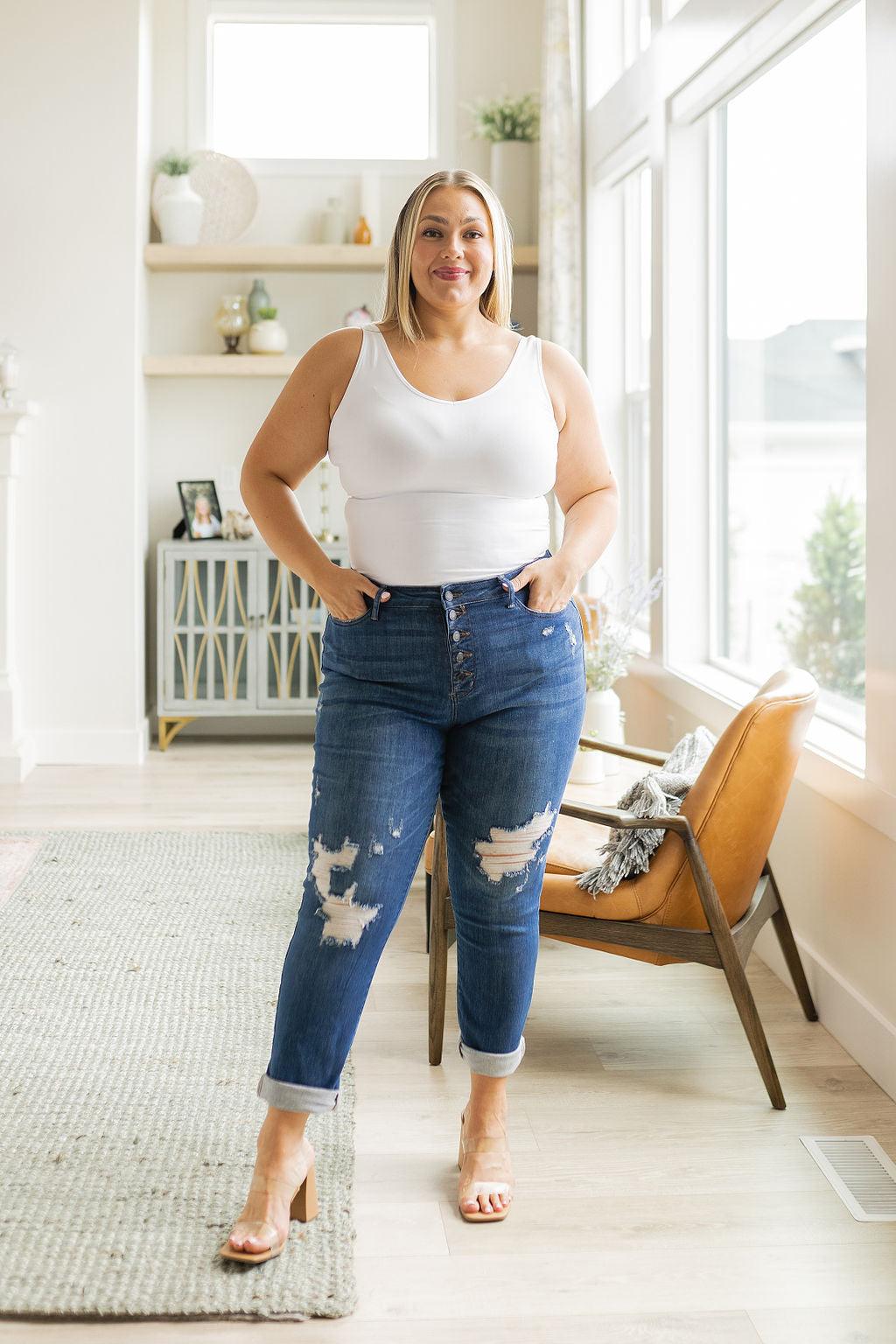 Colt High Rise Button Fly Distressed Boyfriend Jeans - Waverly Paige Boutique