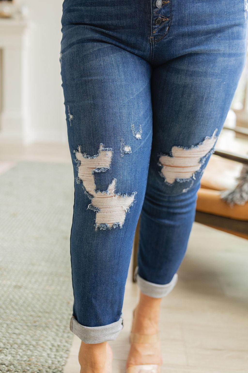 Colt High Rise Button Fly Distressed Boyfriend Jeans - Waverly Paige Boutique