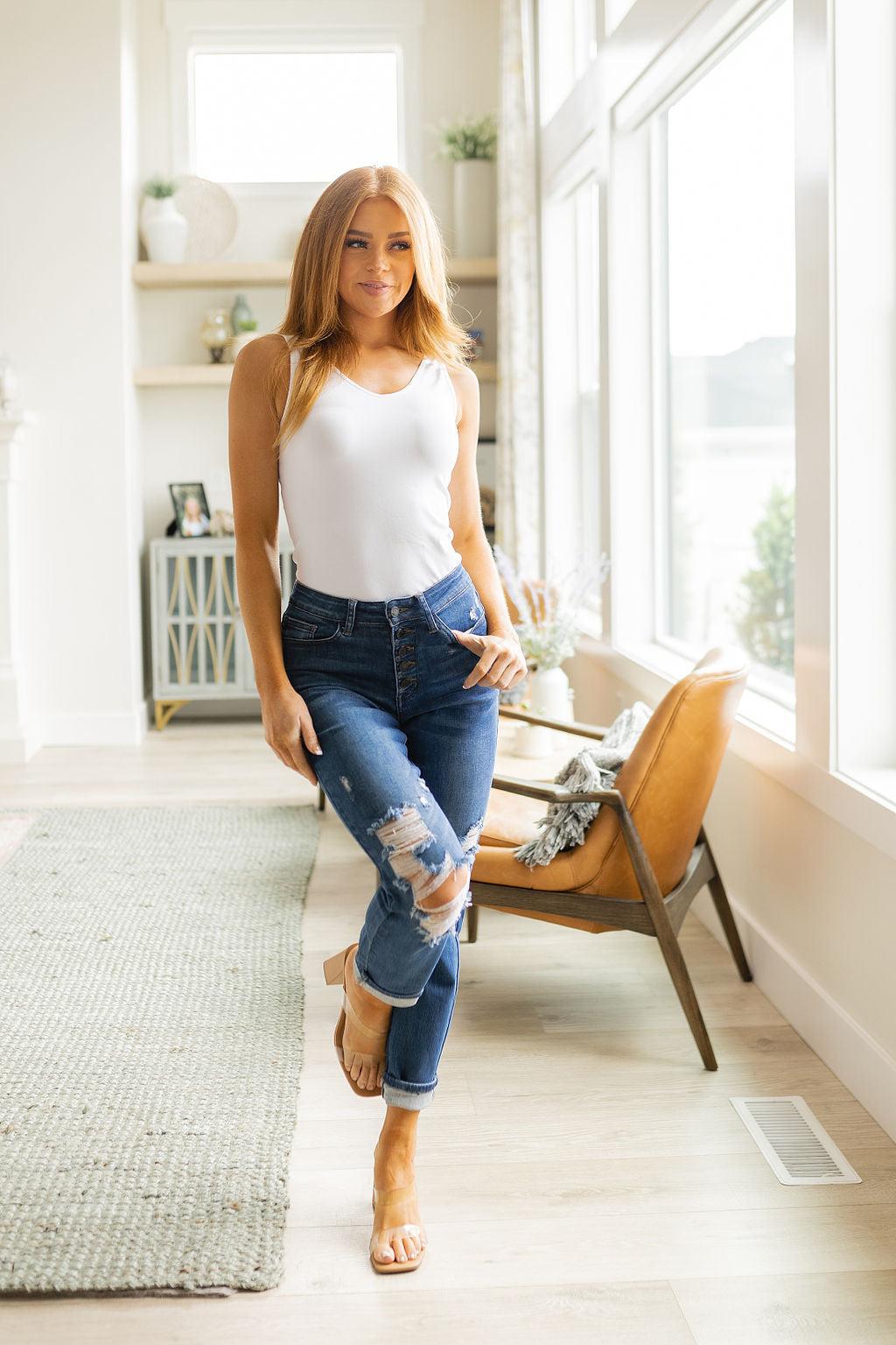 Colt High Rise Button Fly Distressed Boyfriend Jeans - Waverly Paige Boutique