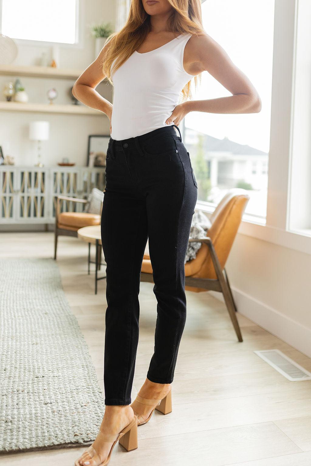Edith Mid Rise Classic Slim Jeans in Black - Waverly Paige Boutique