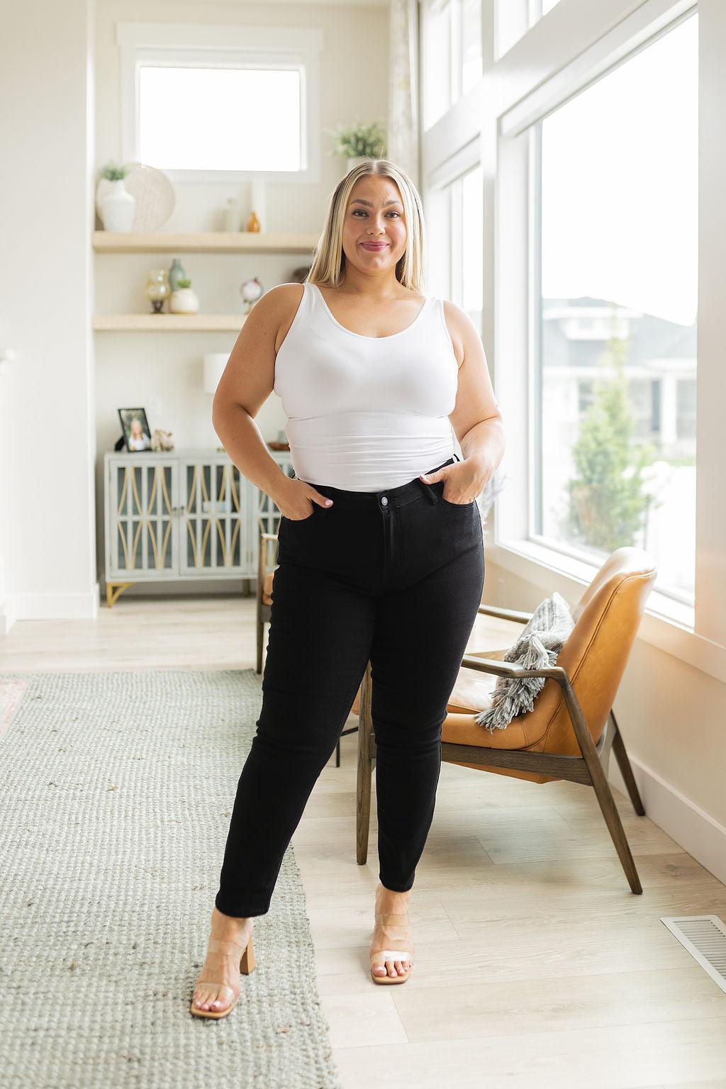 Edith Mid Rise Classic Slim Jeans in Black - Waverly Paige Boutique