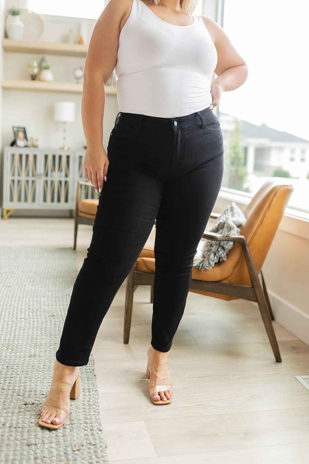 Edith Mid Rise Classic Slim Jeans in Black - Waverly Paige Boutique