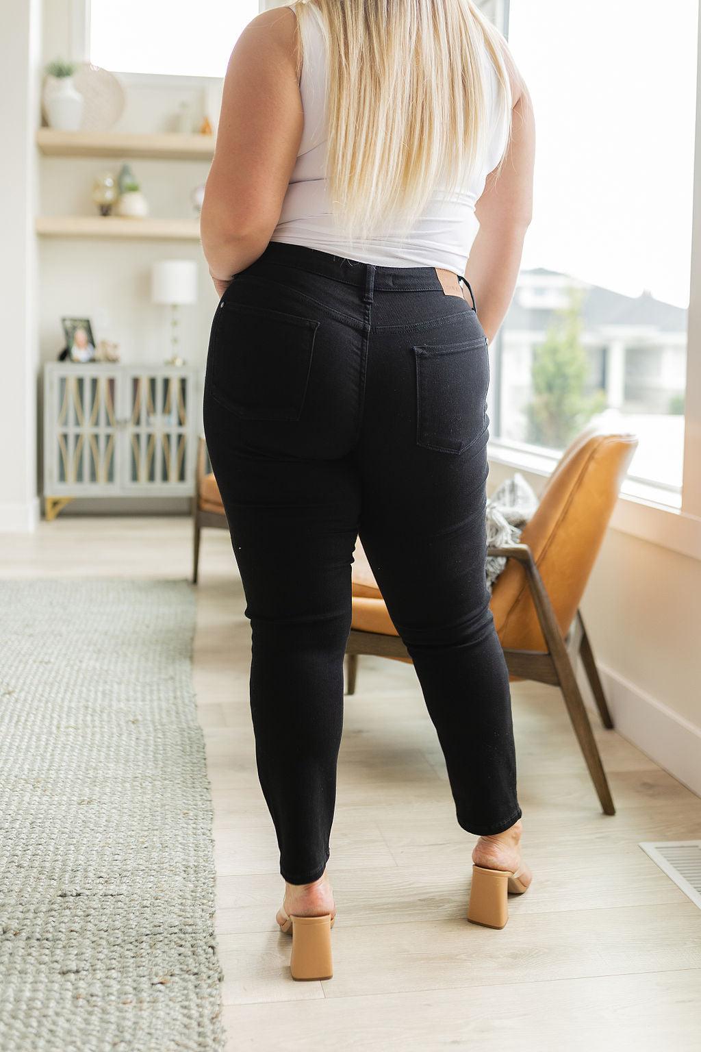 Edith Mid Rise Classic Slim Jeans in Black - Waverly Paige Boutique