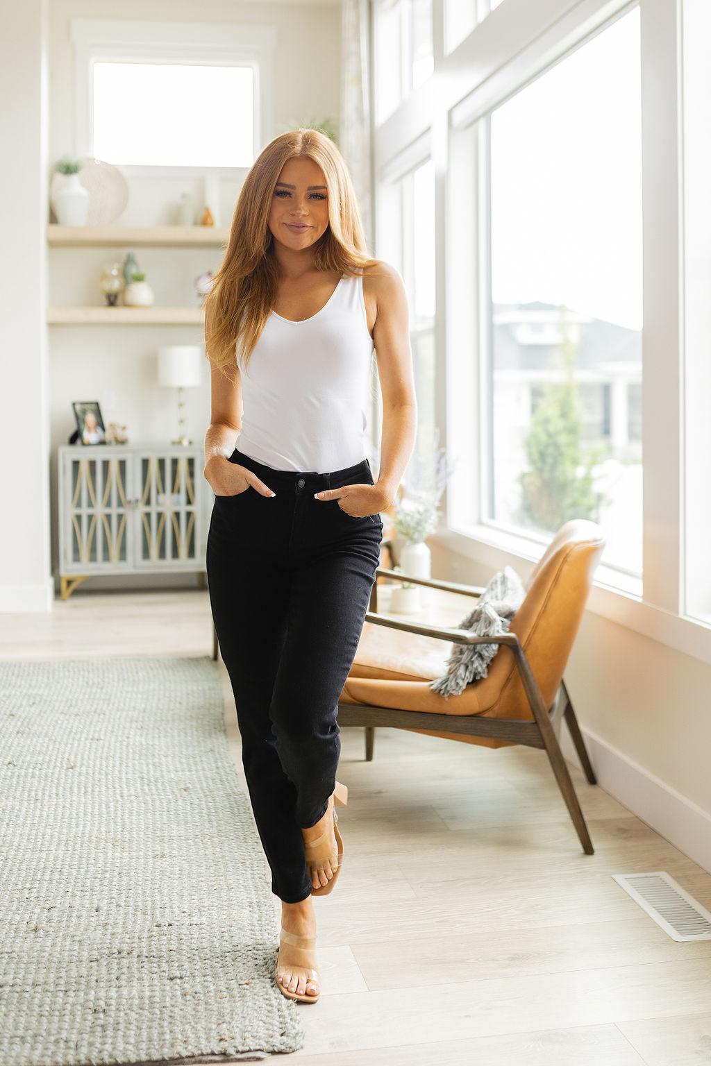 Edith Mid Rise Classic Slim Jeans in Black - Waverly Paige Boutique