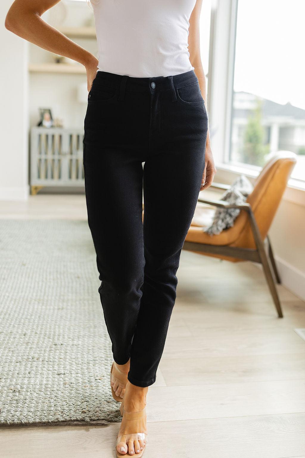 Edith Mid Rise Classic Slim Jeans in Black - Waverly Paige Boutique