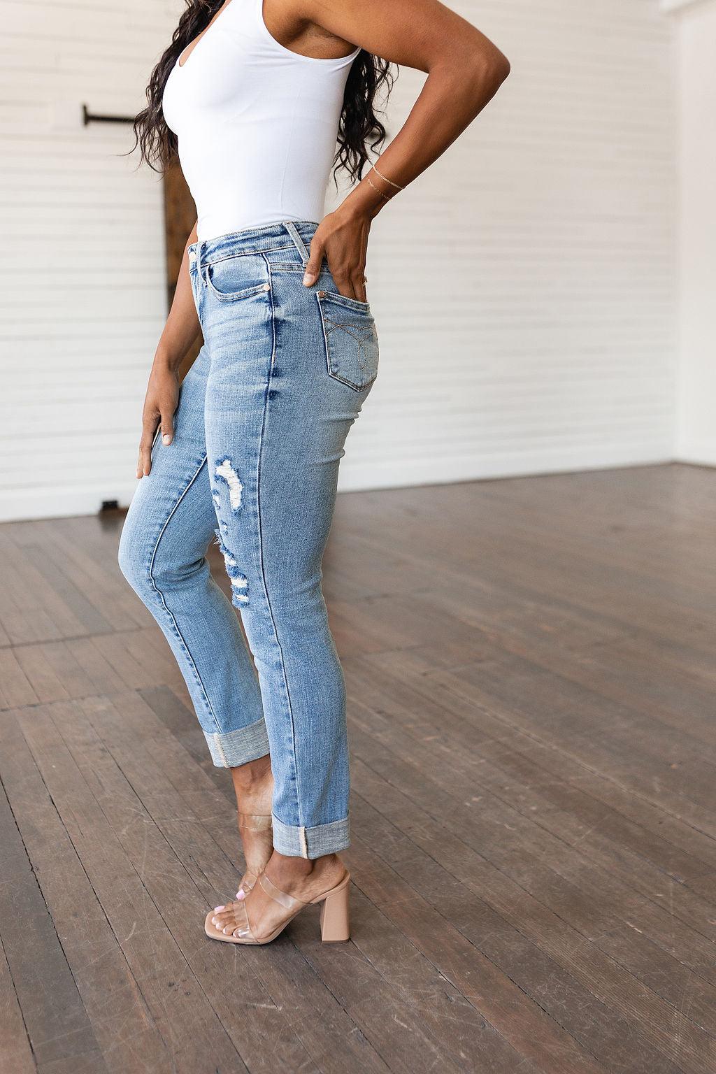 Elodie Mid Rise Distressed Boyfriend Jeans - Waverly Paige Boutique