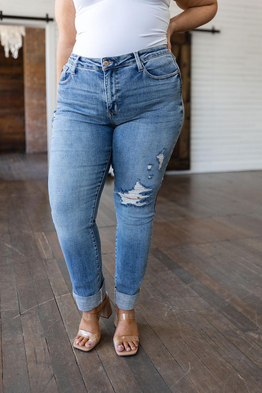 Elodie Mid Rise Distressed Boyfriend Jeans - Waverly Paige Boutique