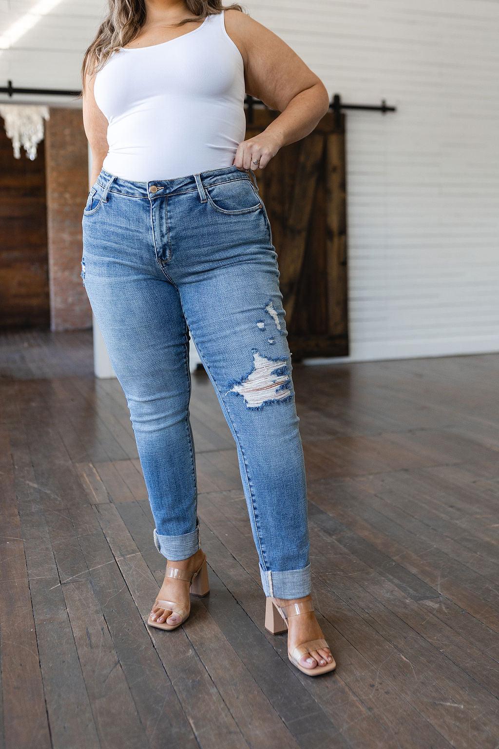 Elodie Mid Rise Distressed Boyfriend Jeans - Waverly Paige Boutique