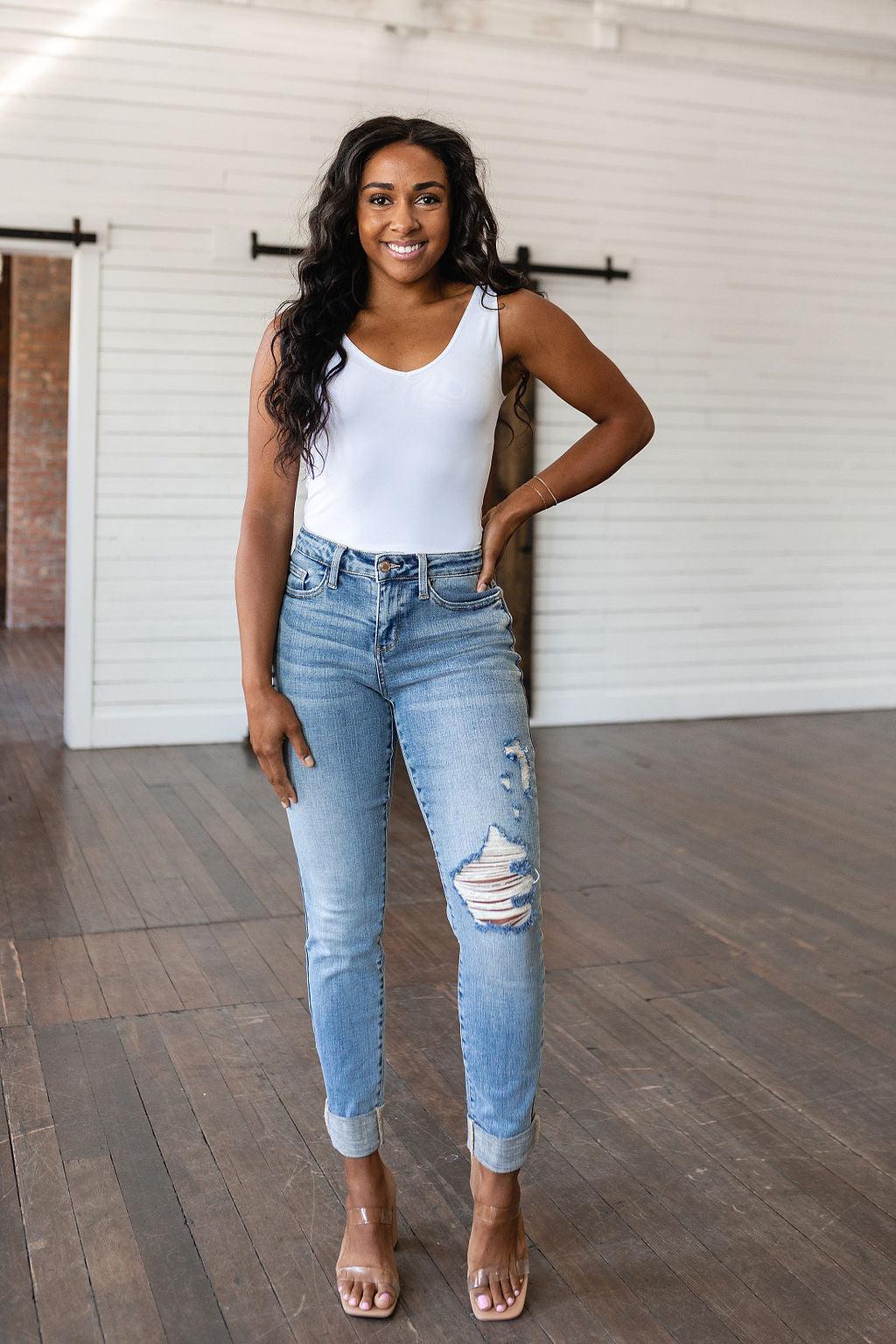 Elodie Mid Rise Distressed Boyfriend Jeans - Waverly Paige Boutique