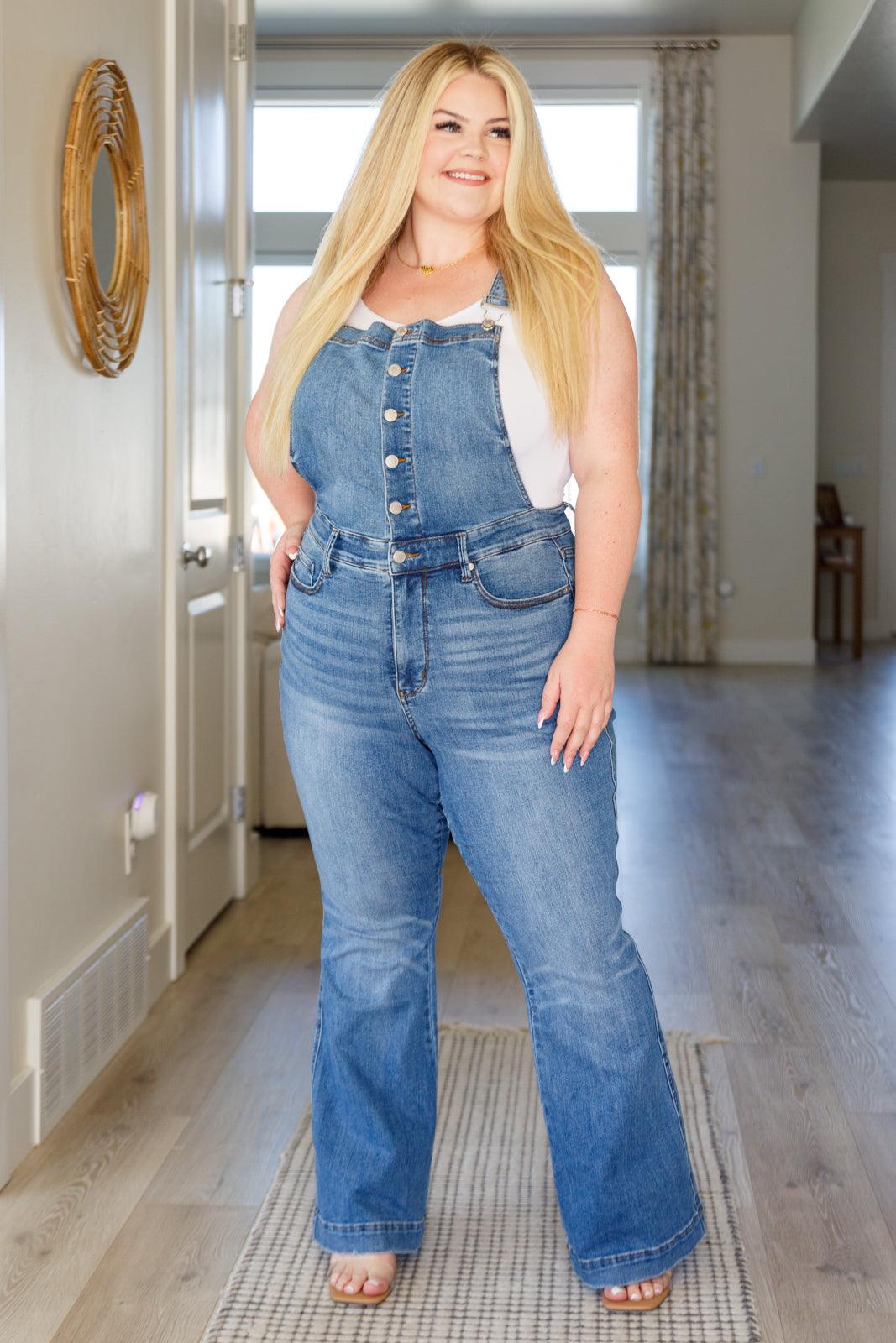 Izzy Control Top Retro Flare Overalls - Waverly Paige Boutique