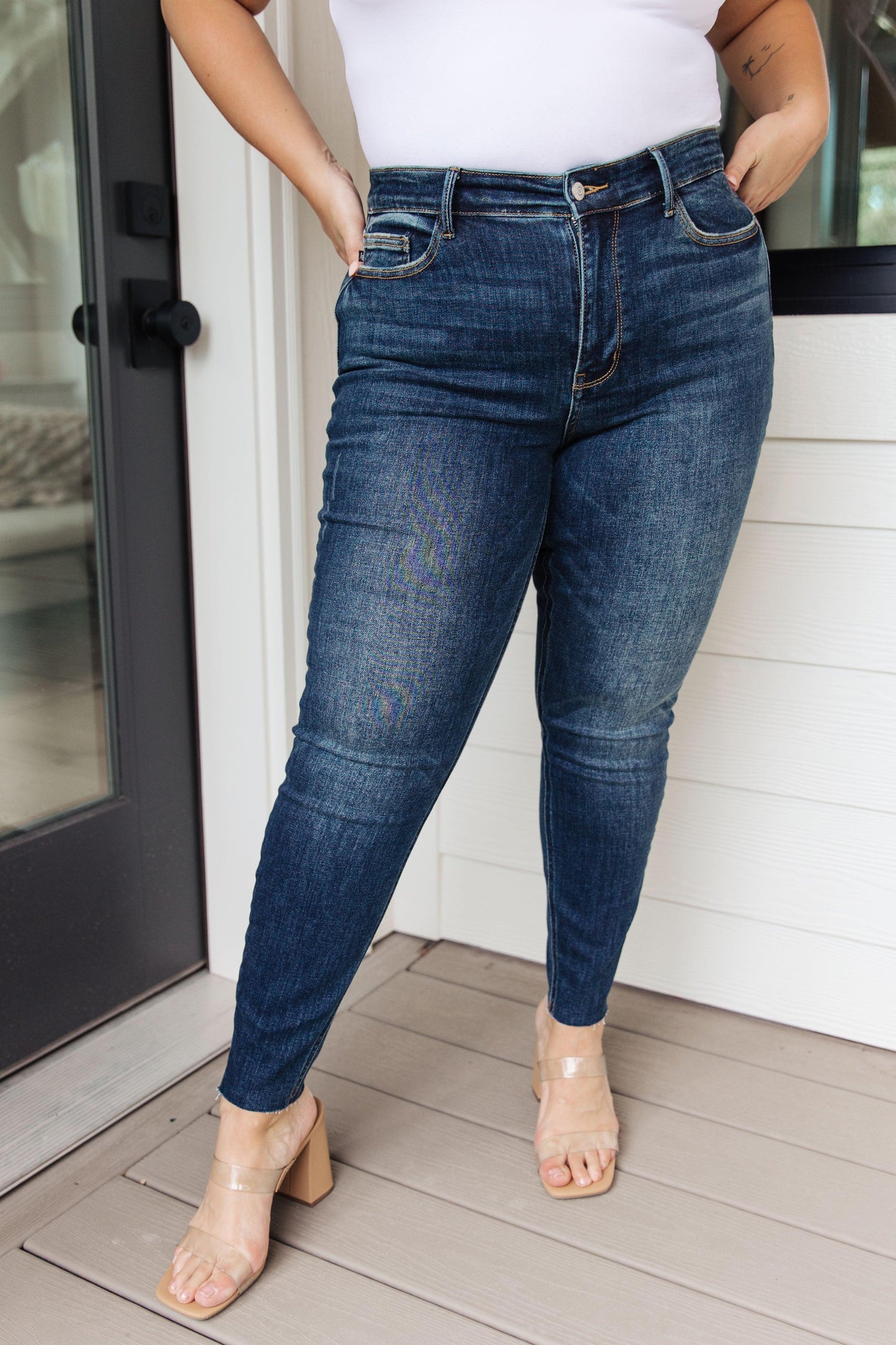 Lydia Mid Rise Vintage Raw Hem Skinny Jeans - Waverly Paige Boutique