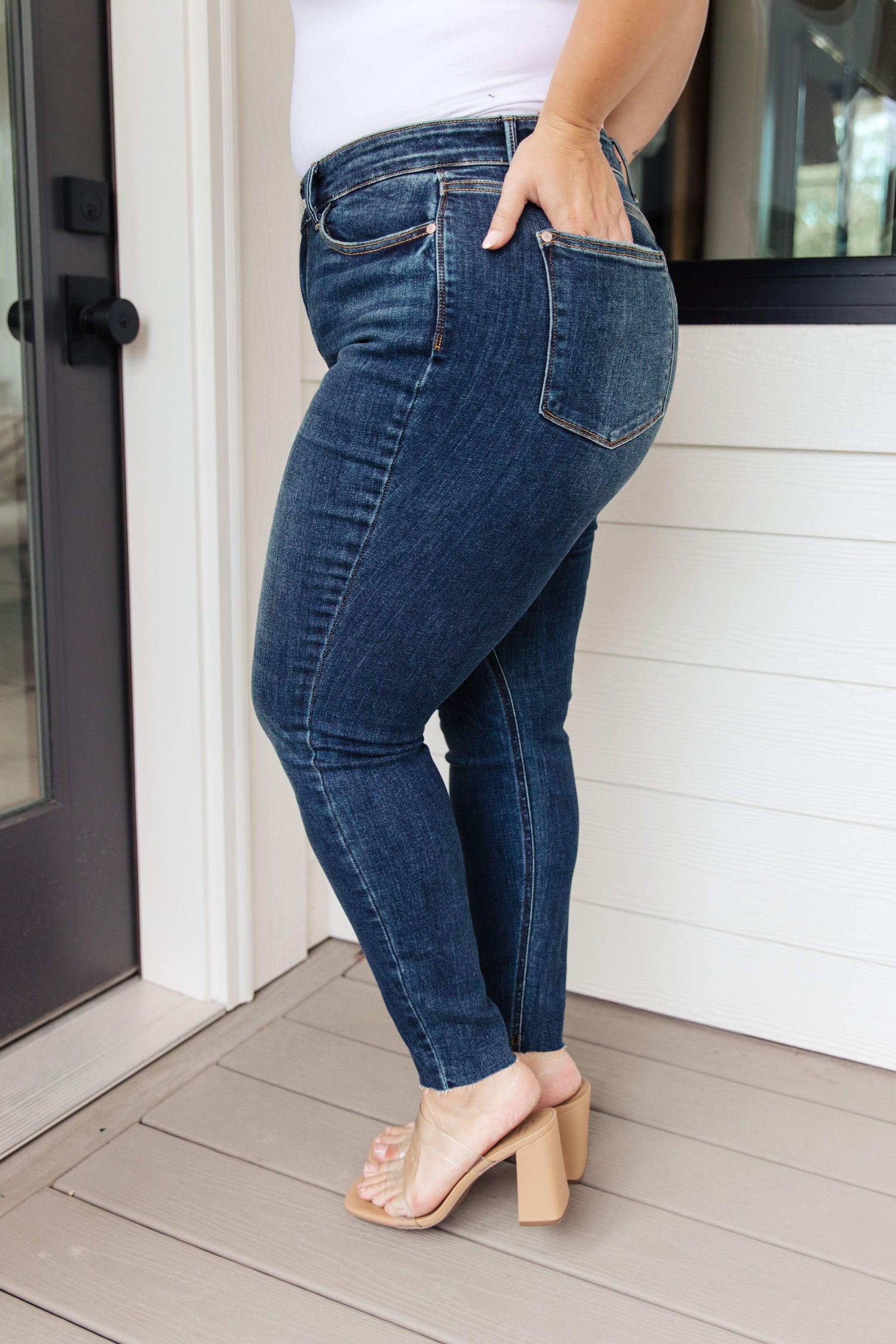 Lydia Mid Rise Vintage Raw Hem Skinny Jeans - Waverly Paige Boutique