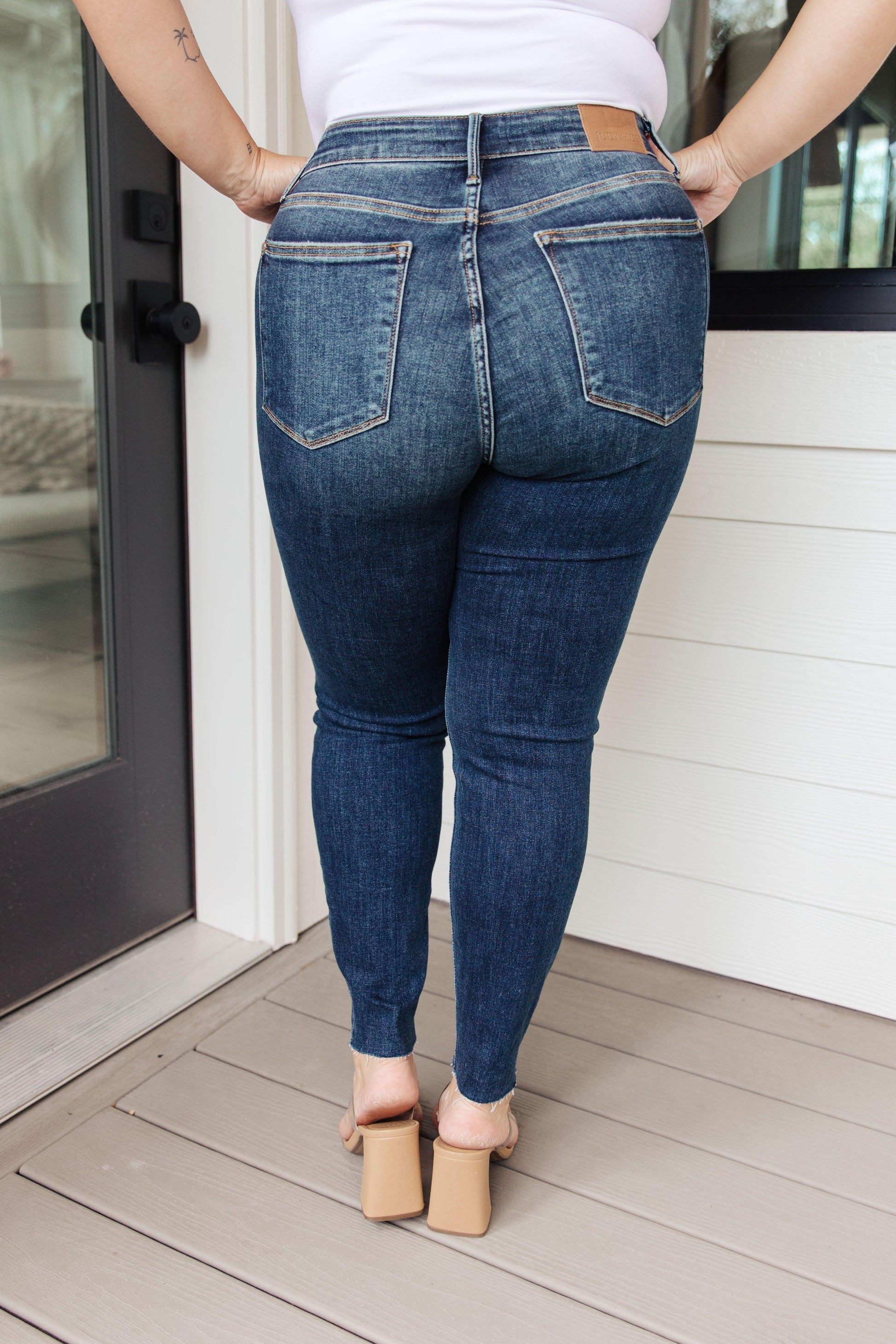 Lydia Mid Rise Vintage Raw Hem Skinny Jeans - Waverly Paige Boutique