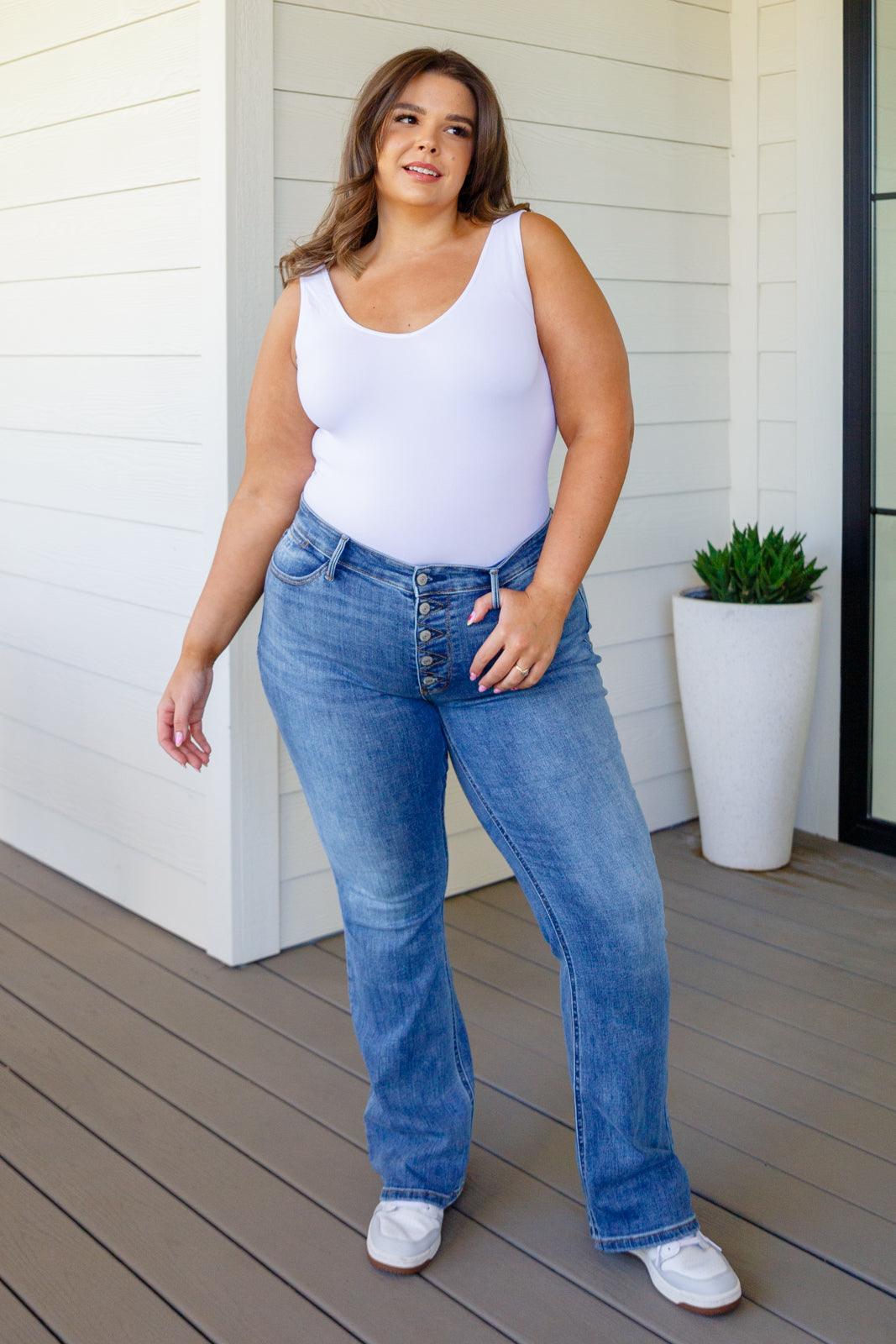 Matilda Mid Rise Vintage Button Fly Bootcut Jeans - Waverly Paige Boutique