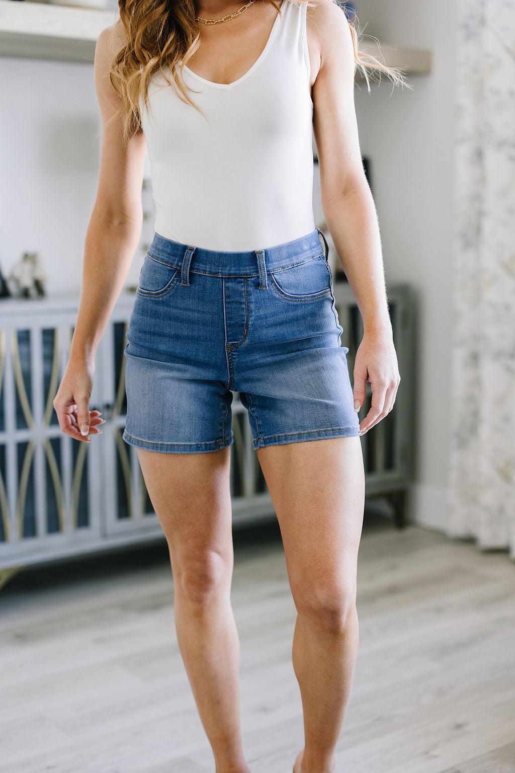 Perry High Rise Pull On Denim Shorts - Waverly Paige Boutique