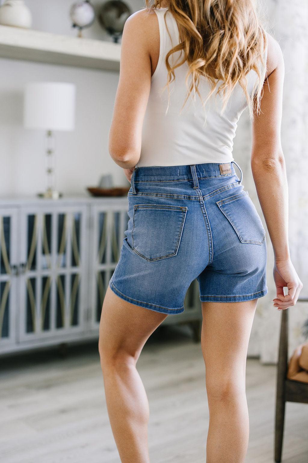 Perry High Rise Pull On Denim Shorts - Waverly Paige Boutique