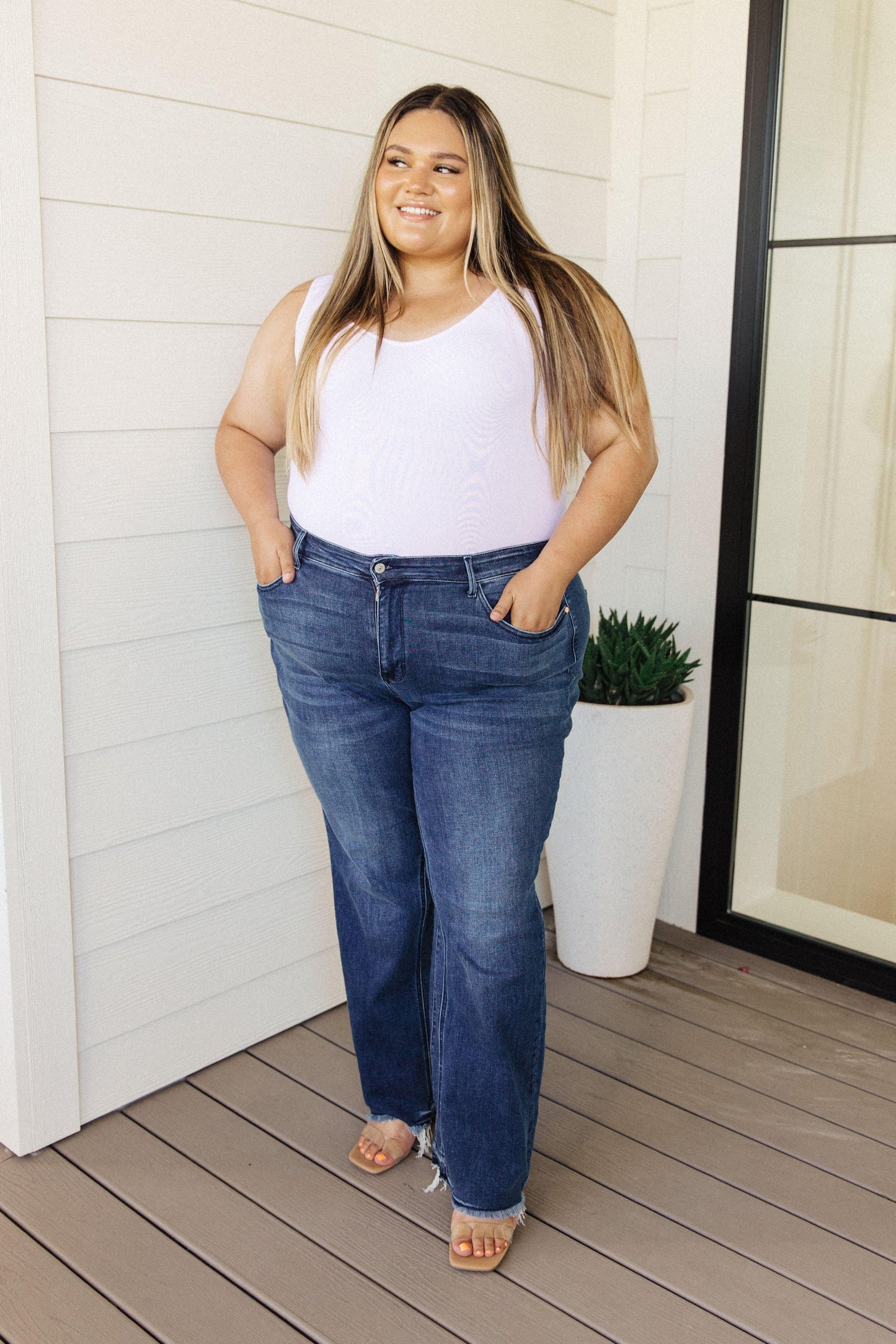Ruth High Rise Release Hem Straight Jeans - Waverly Paige Boutique