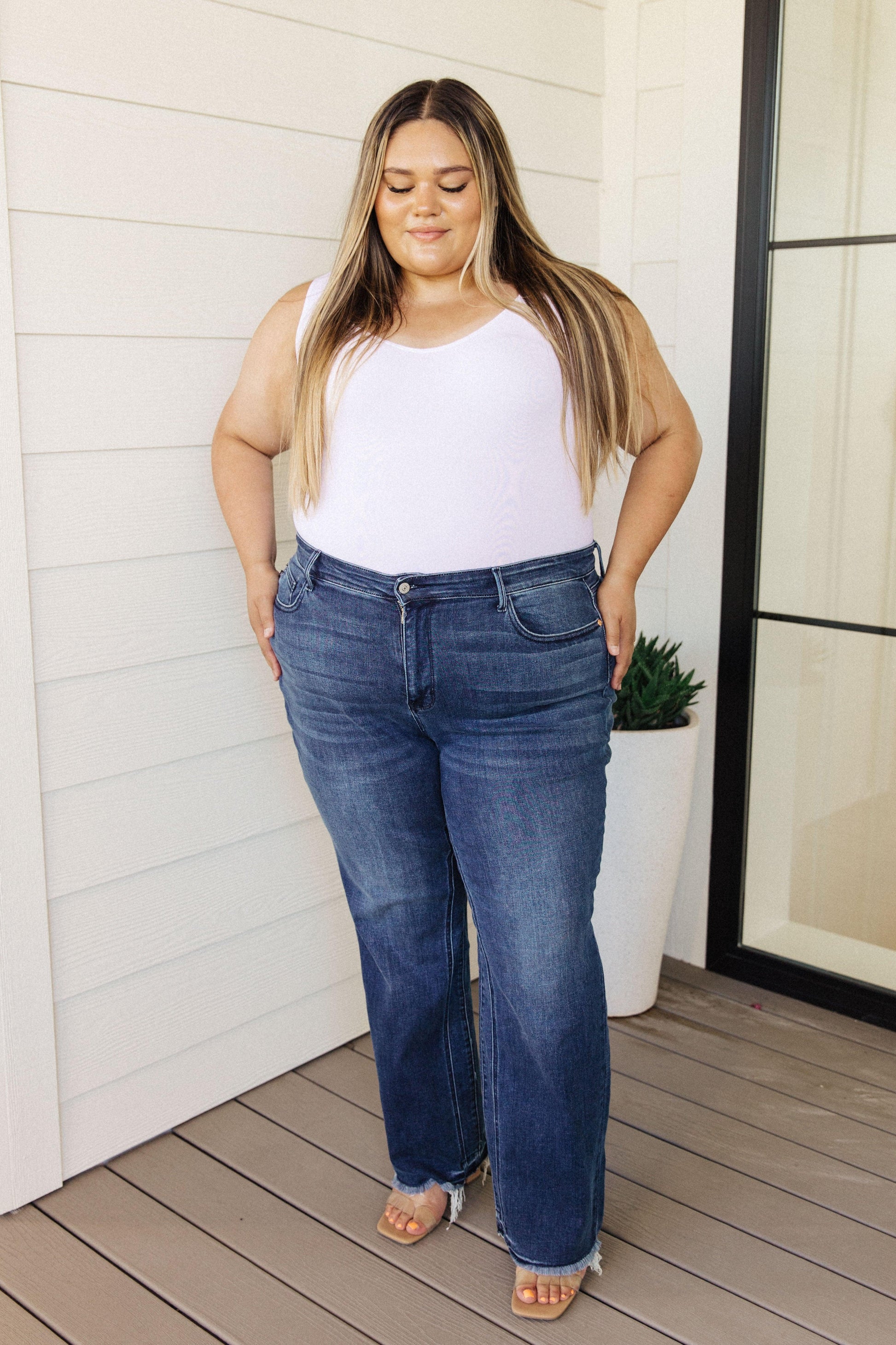 Ruth High Rise Release Hem Straight Jeans - Waverly Paige Boutique