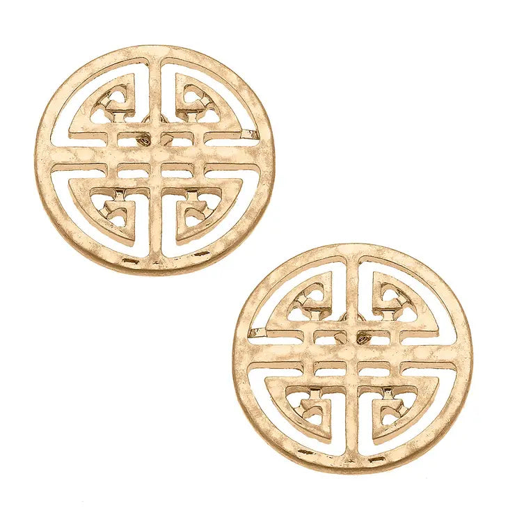 Greek Key Earrings in Worn Gold - Waverly Paige Boutique