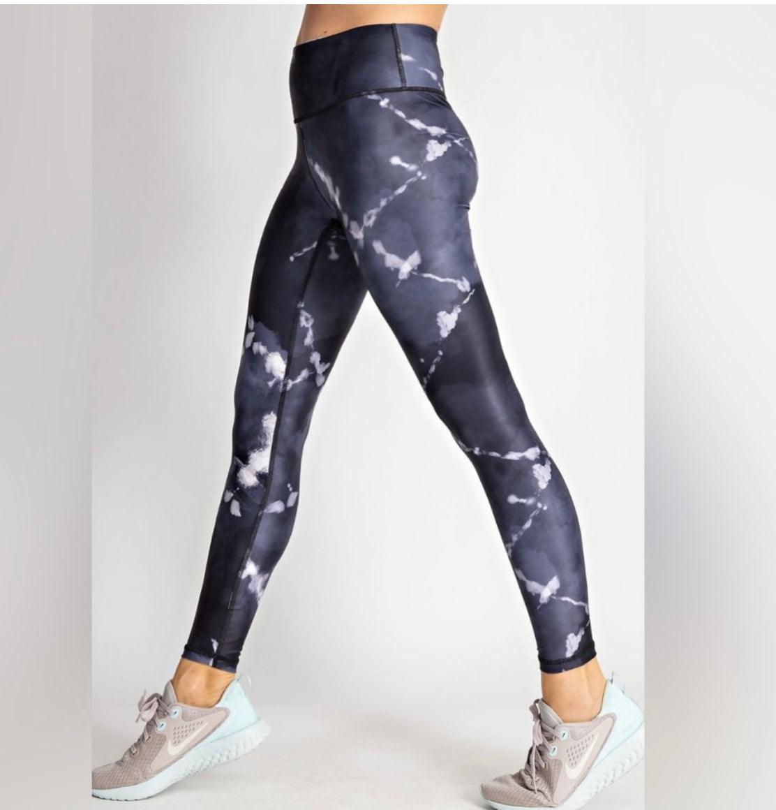 Black and Navy Tie Dye Leggings by Rae Mode - Waverly Paige Boutique