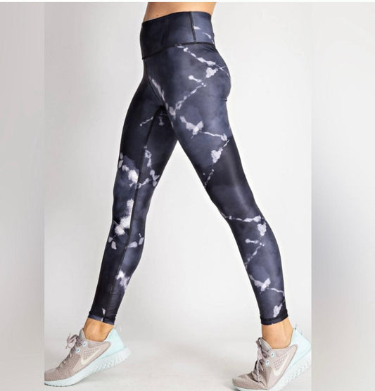 Black and Navy Tie Dye Leggings by Rae Mode - Waverly Paige Boutique