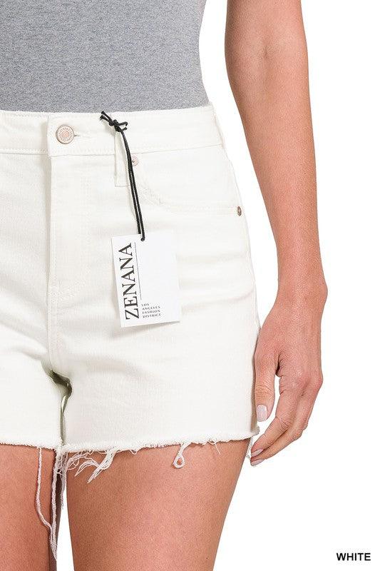 Zenana Raw Hem White Denim Shorts - Waverly Paige Boutique