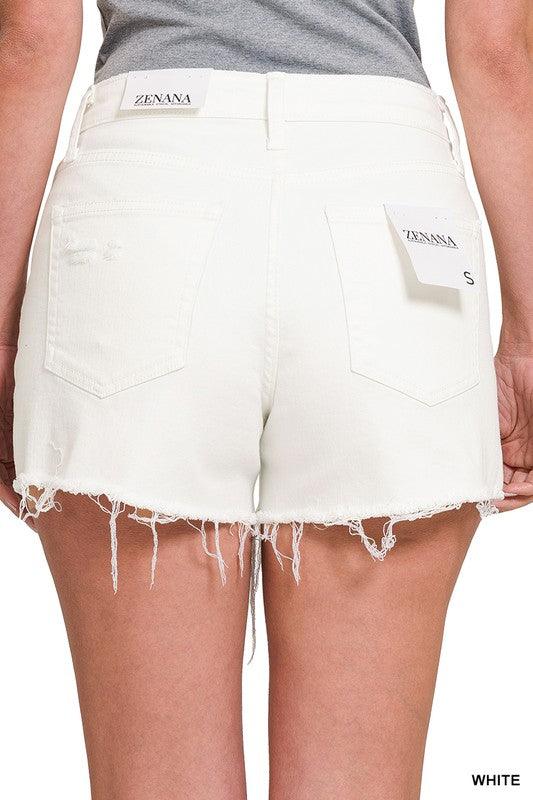 Zenana Raw Hem White Denim Shorts - Waverly Paige Boutique