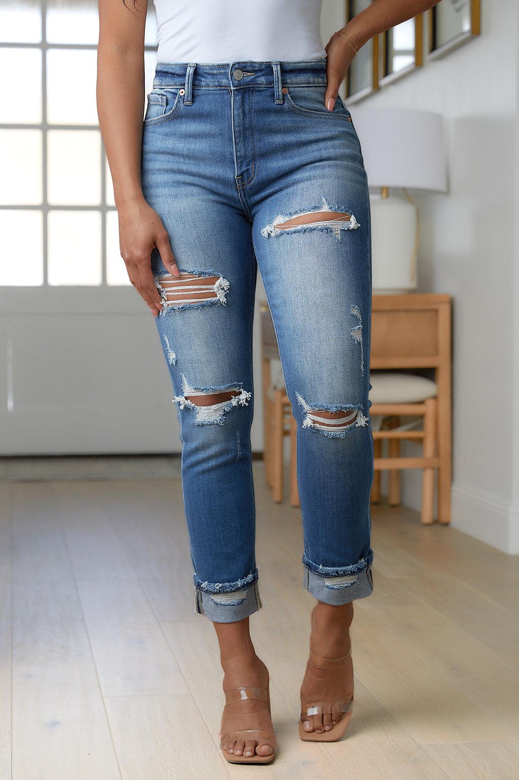 Belinda High Rise Distressed Straight Jeans - Waverly Paige Boutique