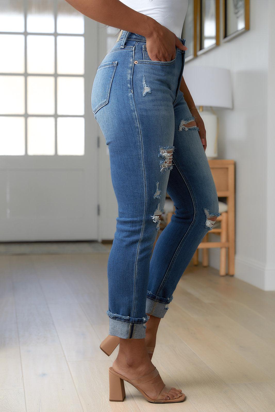 Belinda High Rise Distressed Straight Jeans - Waverly Paige Boutique