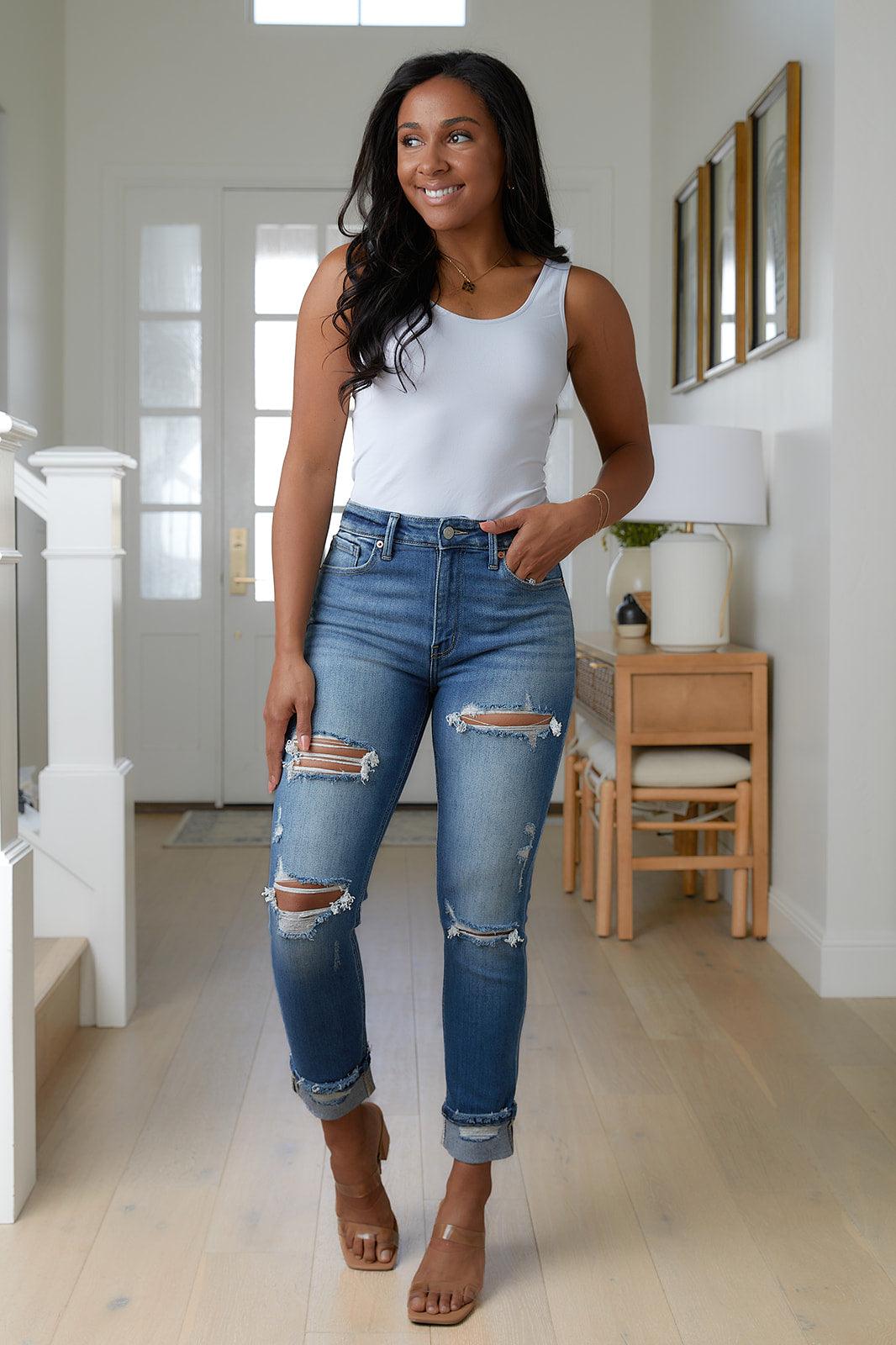 Belinda High Rise Distressed Straight Jeans - Waverly Paige Boutique