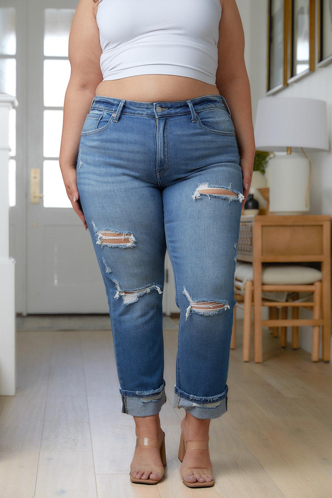 Belinda High Rise Distressed Straight Jeans - Waverly Paige Boutique