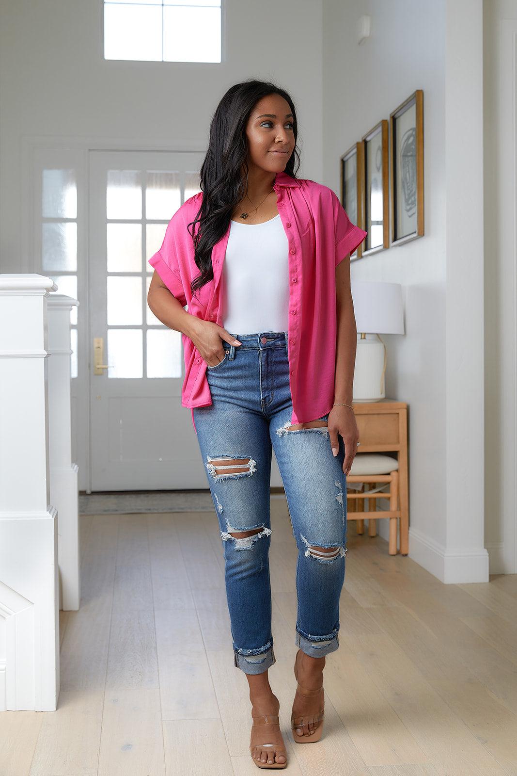 Belinda High Rise Distressed Straight Jeans - Waverly Paige Boutique