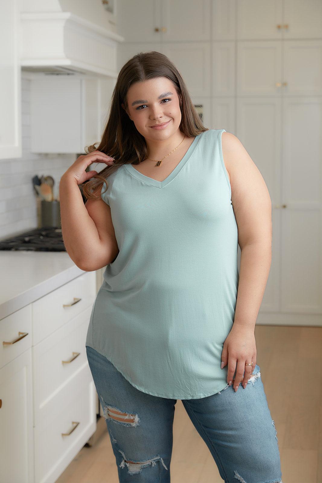 Trust Me V-Neck Tank in Dusty Green - Waverly Paige Boutique